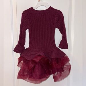 Bonnie Jean Maroon Knit Dress with Tulle Overlay